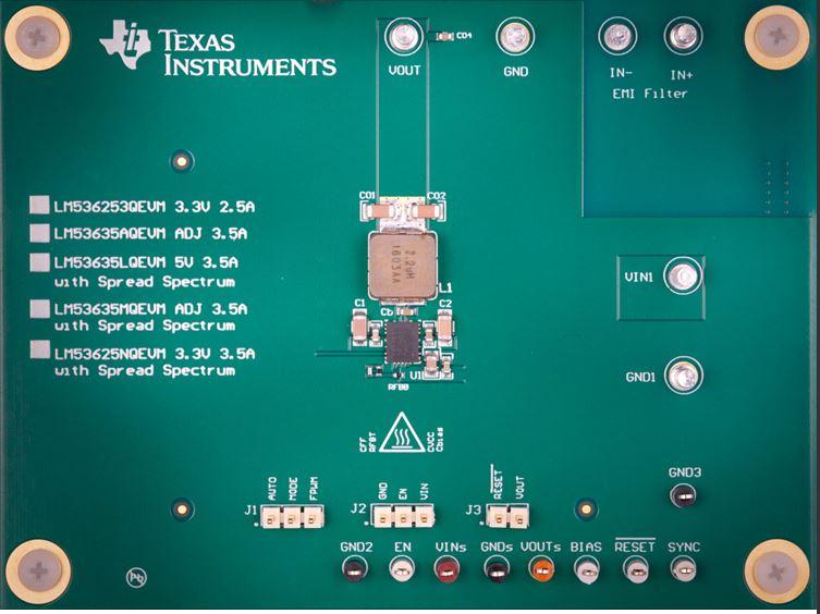 Texas Instruments-LM536253QEVM 电源管理开发电路板和套件 LM536253QRNLRQ1 DC to DC Converter and Switching Regulator Chip 3.3V Output Evaluation Board