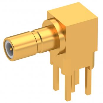 Radiall-7210-1511-040 RF-Steckverbinder Conn SSMB RCP 0Hz to 12.4GHz 50Ohm Solder RA Thru-Hole Gold