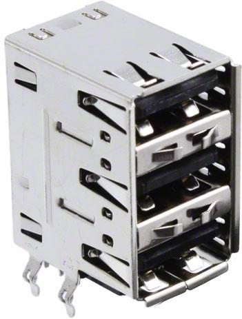 CnC Tech, LLC-1001-007-01020 Connector USB Conn USB 1.1 Type A RCP 4/4/4 POS 2mm Solder RA Thru-Hole 12 Terminal 3 Port