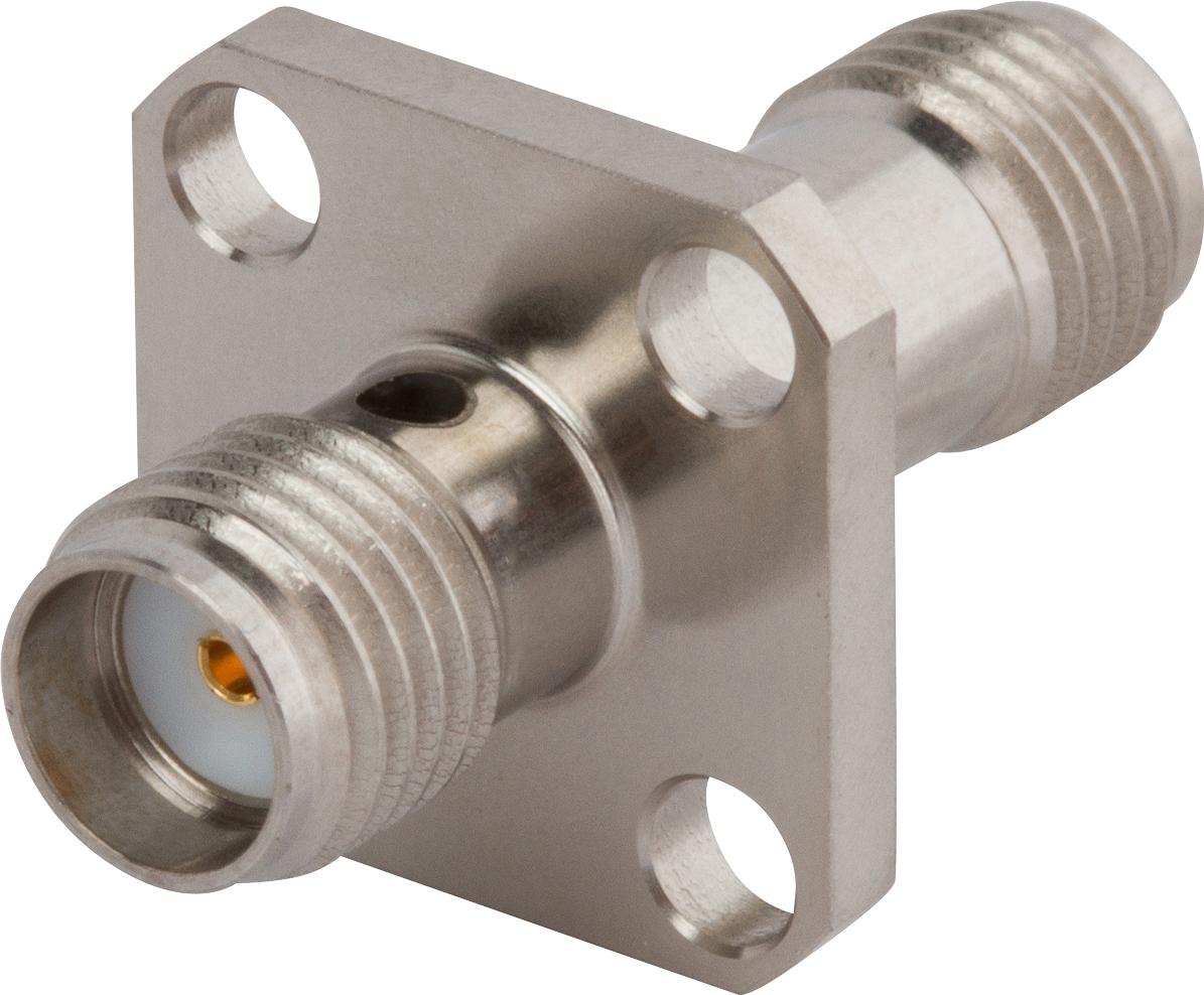 Amphenol SV Microwave-SF2991-6007 RF-Steckverbinder Conn SMA Adapter 0Hz to 18GHz 50Ohm ST Flange Mount F/F Gold Over Nickel Tray