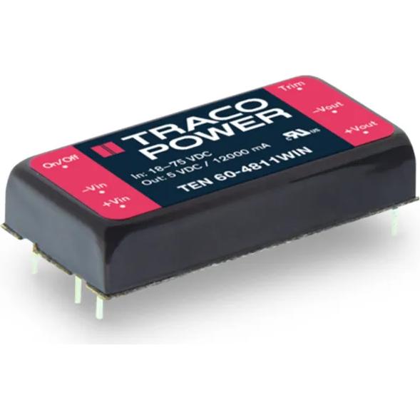 TRACO Electronic AG-TEN 60-4822WIN Convertidor de CC a CC y módulo del regulador de conmutación Module DC-DC 48VIN 2-OUT -12V/12V 2.5A/2.5A 60W 6-Pin