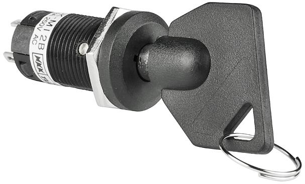 NKK Switches-CKM12BTW01-001 Schlüsselschalter Switch Key Lock ON None ON SPDT 90° Tubular Key 3A 250VAC Solder Lug 30000Cycles Panel Mount