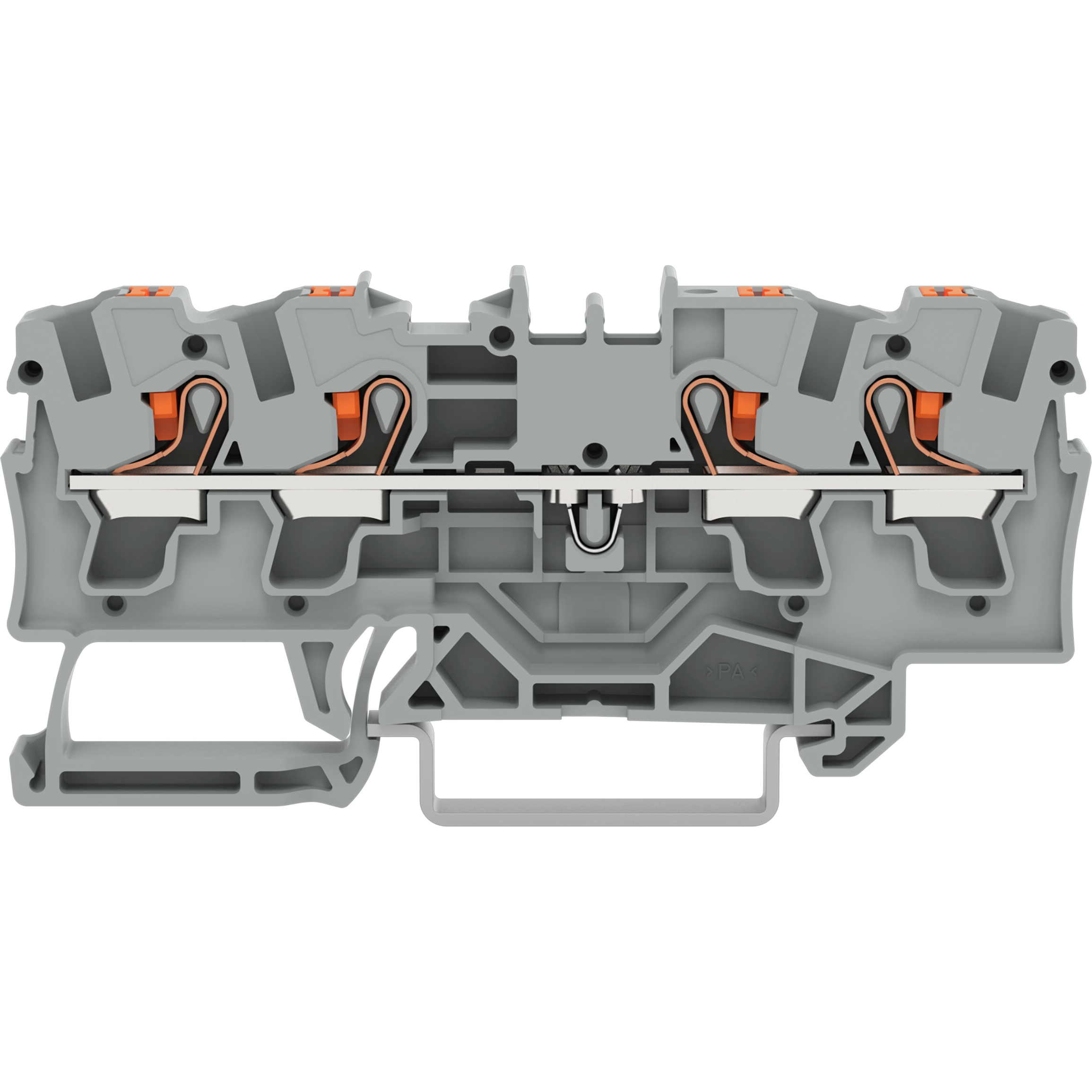 WAGO-2204-1401 连接器接线板 4-conductor through terminal block with push-button 4 mm2 with test port side and center marking for DIN-rail 35 x 15 and 35 x 7.5 Push-in CAGE CLAMP