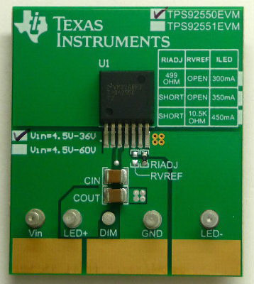 Texas Instruments-TPS92550EVM/NOPB Kit e strumenti di sviluppo TPS92550 LED Driver Evaluation Board