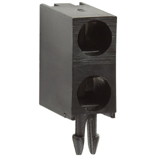 Bivar-H-220C-LP Lighting Accessories LED Holder, Right Angle, 3mm LED, 2 Level, 0.100in. / 0.300in. Center Line, 2 Lead, Molded Nylon, Black, w/Locator Pin