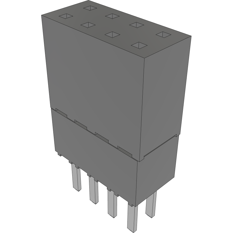 Samtec-ESW-104-23-F-D 连接器插头及 PCB 插座 Conn Elevated Socket SKT 8 POS 2.54mm Solder ST Top Entry Thru-Hole Bulk