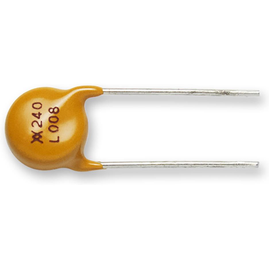 Littelfuse-LVR008NS PTC Resettable Fuses PTC Resettable Fuse 0.08A(hold) 0.19A(trip) 240VAC 1.2A 0.9W 10s 7.4Ohm Radial 7.2 X 4.6mm Loose