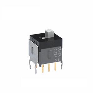 NKK Switches-AS23AB Coulisse de commutateur Switch Slide ON OFF ON DPDT Top Slide 0.1A 28VAC 28VDC 0.4VA 50000Cycles PC Pins Bracket Mount/Through Hole