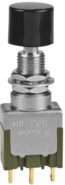 NKK Switches-MB2011SS1A01-CA Botón pulsador Switch Push Button ON (ON) SPDT Round Plunger 6A 250VAC 30VDC 0.4VA Momentary Panel Mount Solder Lug