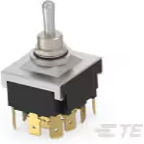 TE Connectivity-8-6437630-2 Kippschalter Switch Toggle ON OFF ON 4PDT Round Lever Quick Conn 20A 250VAC 30VDC Panel Mount with Threads Bulk