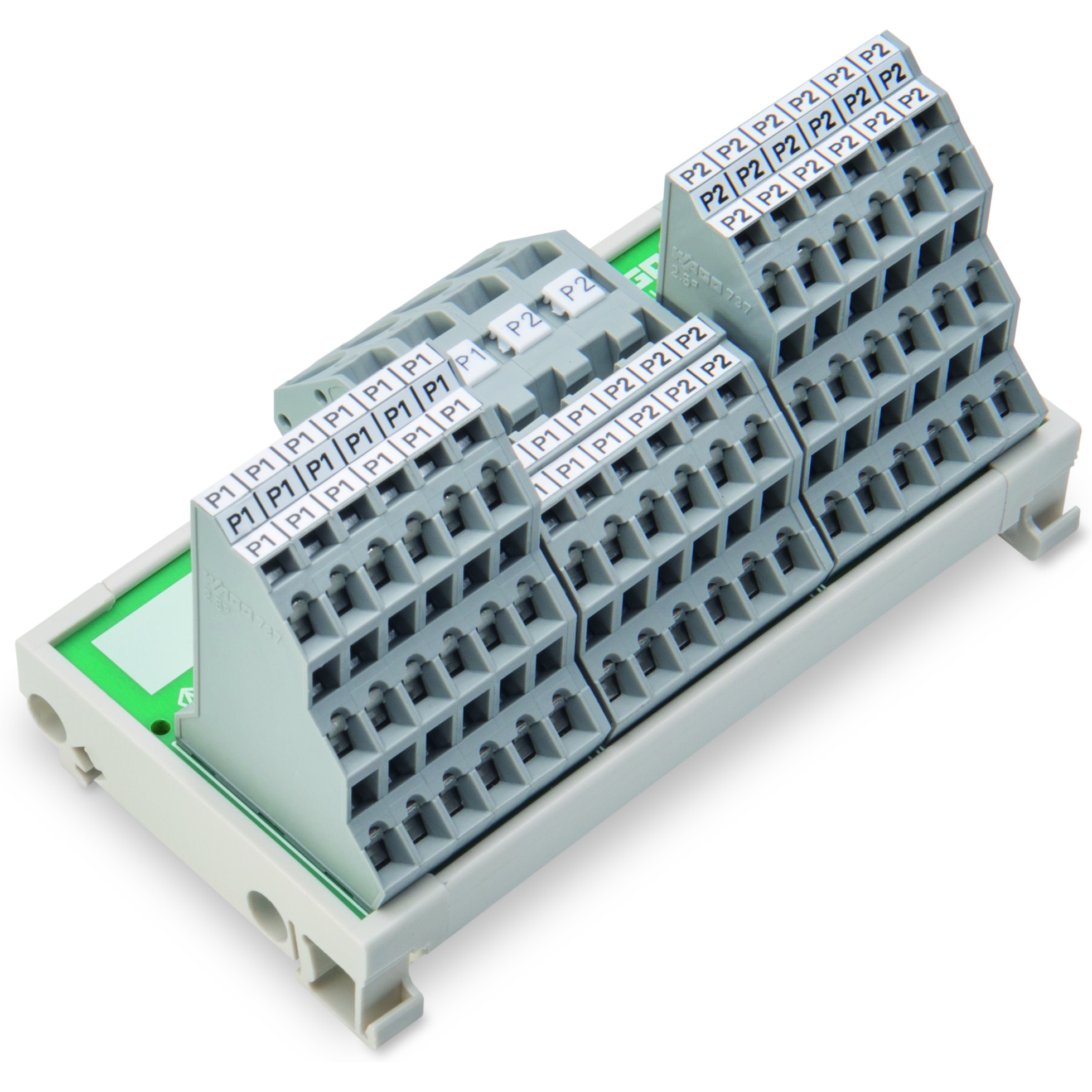 WAGO-830-800/000-308 Schnittstellenmodule Potential Distribution Module, 2 Potentials, with 2 input clamping points, Conductor cross-section up to 16 mm2, with 24 output clamping points each, Conductor cross-section up to 2.5 mm2