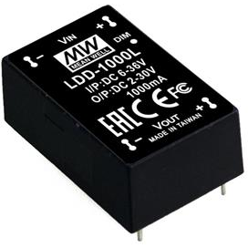 Mean Well Enterprises-LDD-1500L Suministros de energía LED DC/DC LED Power Supply 45W Single 9-Pin