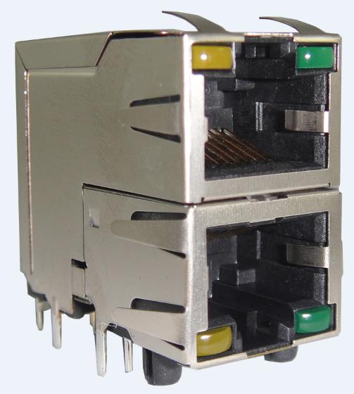 Amphenol Communications Solutions-RJSAE538102 Steckverbinder, Telefon und Telekommunikation Conn RJ-45 F 16 POS 1.27mm Solder RA Thru-Hole 24 Terminal 2 Port Cat 5 Tray