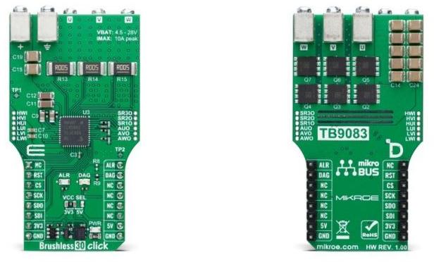MikroElektronika-MIKROE-6337 Energiemanagement, Entwicklungsplatinen und -kits TB9083FTG Motion Motor Control Click Board