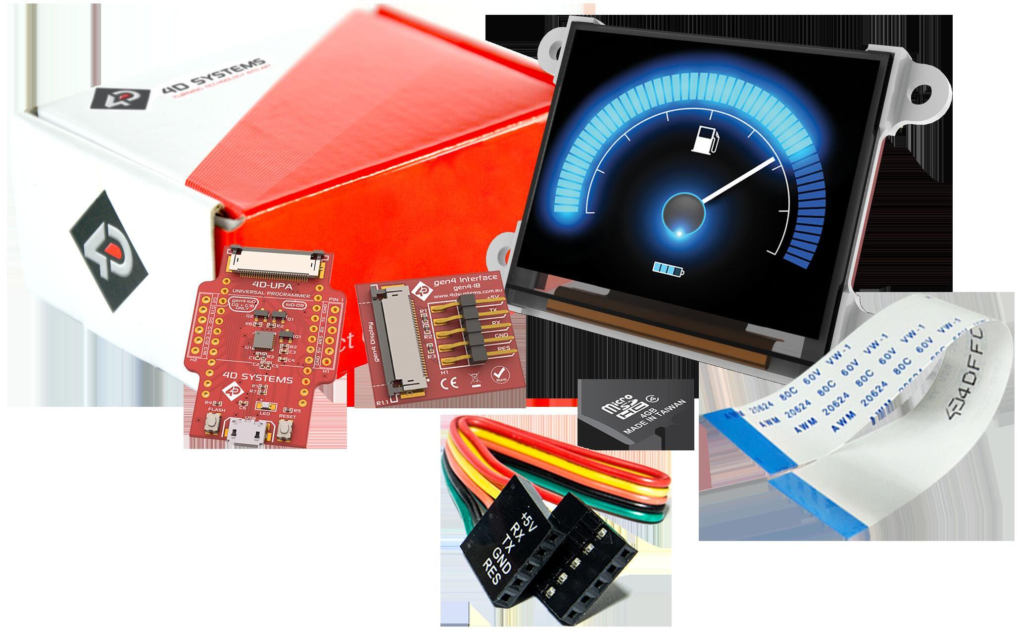 4D Systems-SK-160G2 Development Kits and Tools Starter Kit for uOLED-160G2 with Industrial uSD-4GB and 4D-UPA
