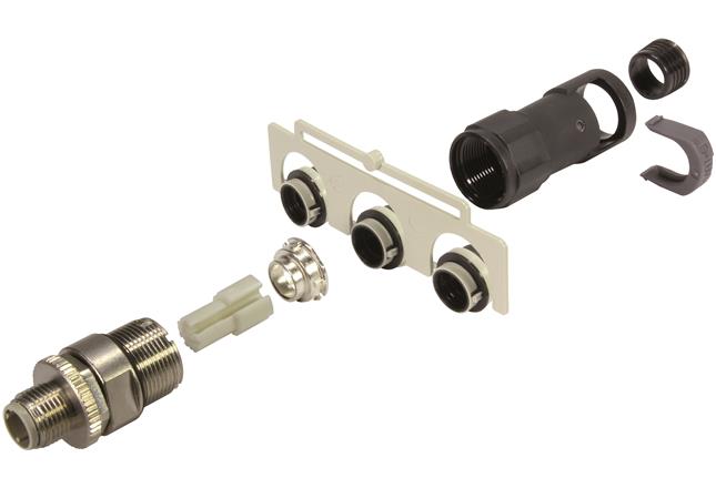 HARTING-21038821411 Steckverbinder, rund M12-L male 4-p D-cod. with conduit M17x1