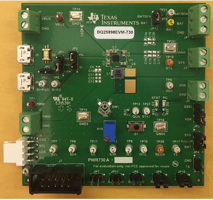 Texas Instruments-BQ25898EVM-730 Energiemanagement, Entwicklungsplatinen und -kits BQ25898 Battery Management Evaluation Board