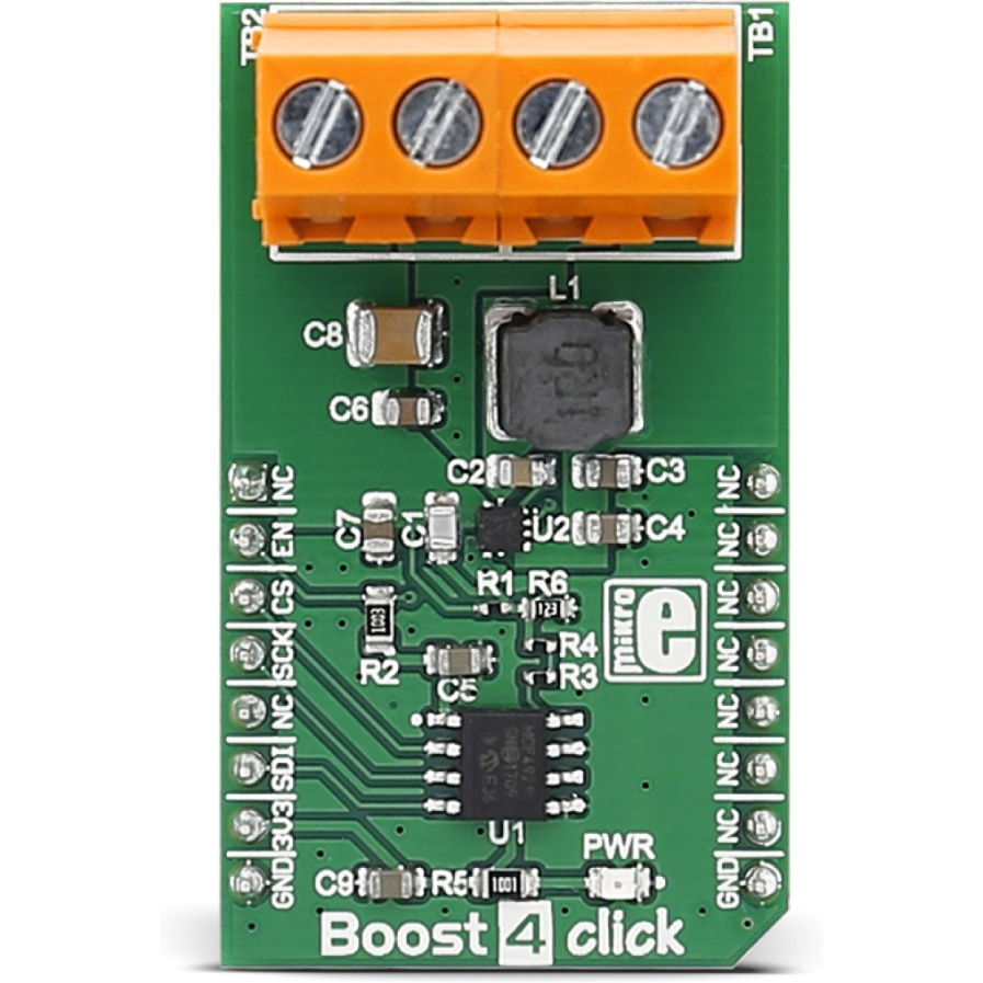 MikroElektronika-MIKROE-2757 Cartes et kits de développement de gestion de la puissance TPS61230A DC to DC Converter and Switching Regulator Chip 2.5V to 5.5V Output Click Board