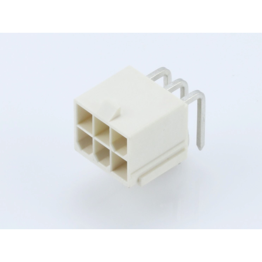 Molex-87427-0602 Cabezales del conector y receptáculos PCB Conn Wire to Board HDR 6Power POS 4.2mm Solder RA Side Entry Thru-Hole Mini-Fit Jr Tray