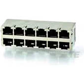 TE Connectivity-6116000-2 Connector Telephone and Telecom Conn RJ-45 F 96 POS 1.27mm Solder RA Thru-Hole 96 Terminal 12 Port Cat 5 Tray