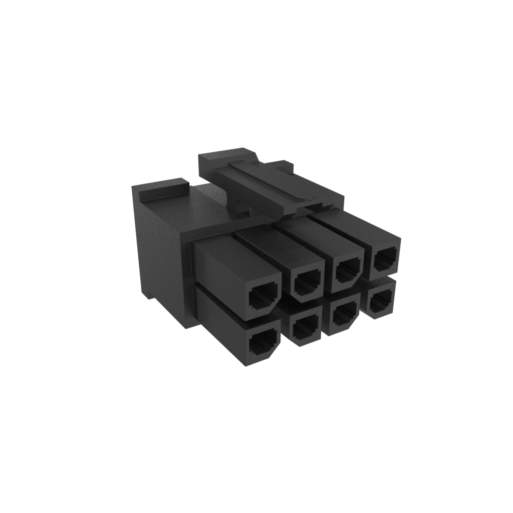 Amphenol Communications Solutions-10132445-08LF Connector Discrete Wire Housing Minitek® Pwr 3.0 HCC, Wire to Board connector, Receptacle Housing, Dual row, 8 positions Glow Wire Compatible