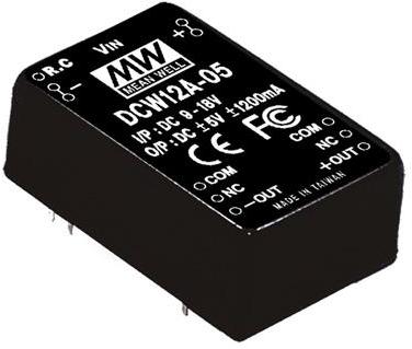 Mean Well Enterprises-DCW12A-05 Convertisseur CC en CC et module de régulateur de commutation Module DC-DC 12VIN 2-OUT -5V/5V -1.2A/1.2A 12W 9-Pin Tube
