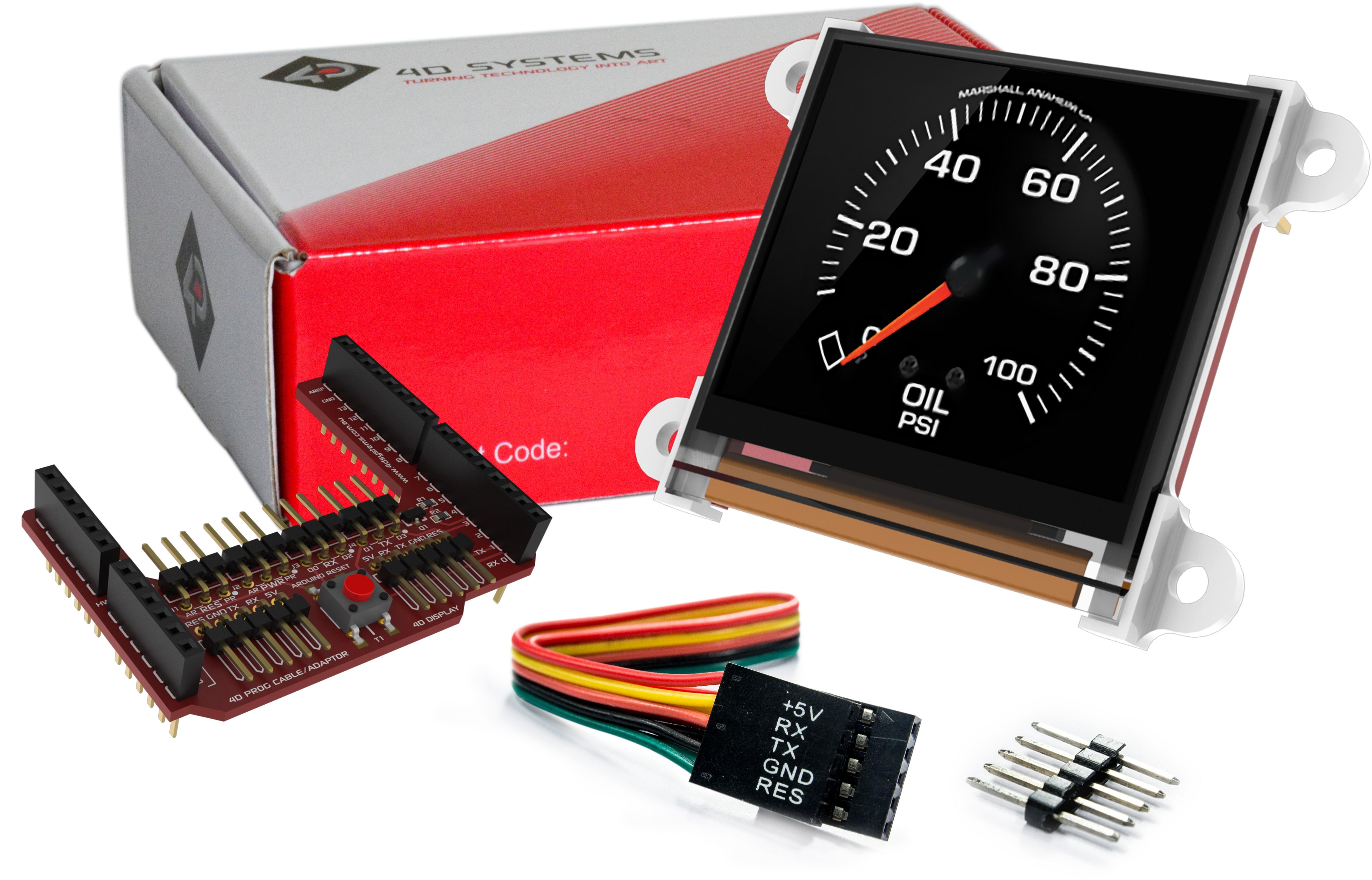 4D Systems-UOLED-128G2-AR OLED Display Modules 1.5" OLED Pack for Arduino w/Adaptor Shield + Cable