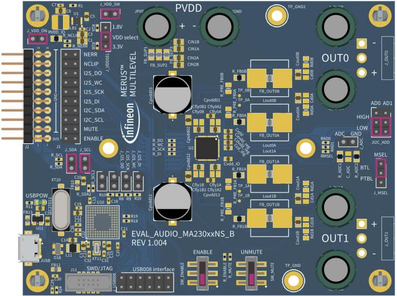 Infineon Technologies AG-EVALAUDIOMA2304PNSBTOBO1 Amplifier IC Development Boards and Kits MA2304PNS Audio Amplifier Evaluation Board