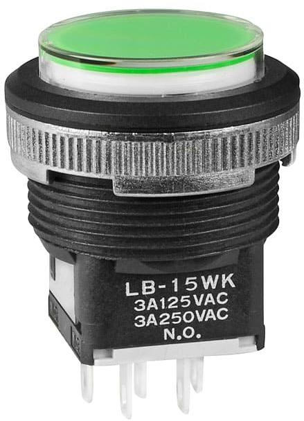 NKK Switches-LB15WKW01-JF Druckknopfschalter Switch Push Button ON (ON) SPDT Round Button 3A 250VAC 30VDC Momentary Panel Mount Quick Connect/Solder Lug
