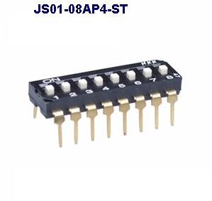 NKK Switches-JS01-08AP4-ST Switch DIP Switch DIP OFF ON SPST 8 Extended Slide 0.025A 24VDC PC Pins 2000Cycles 2.54mm Thru-Hole Stick Tube