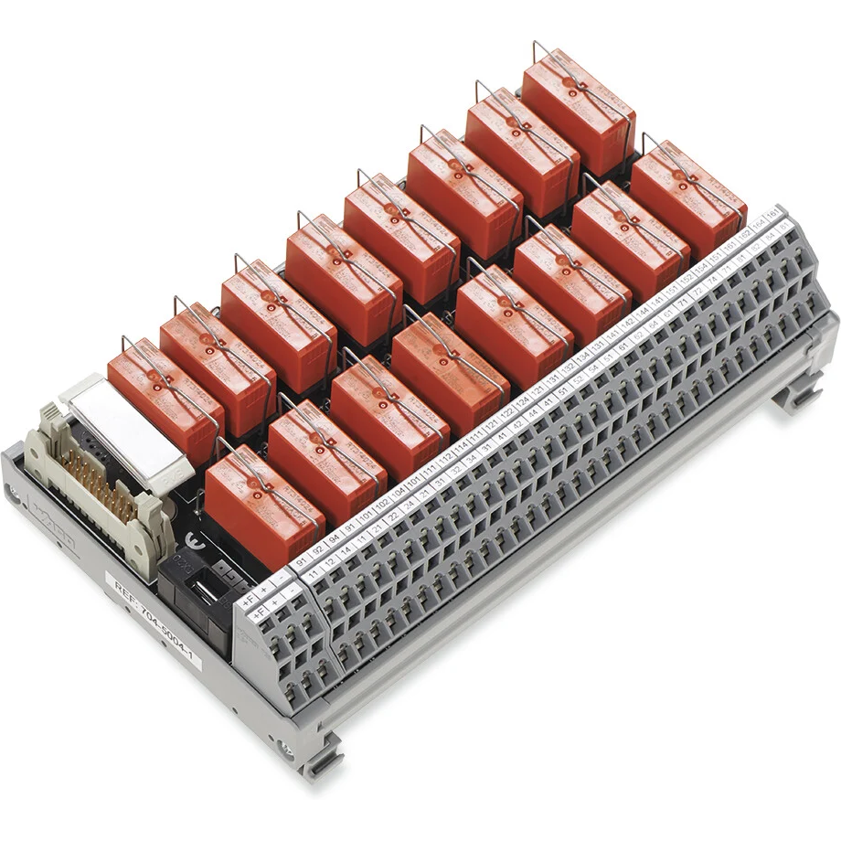 WAGO-704-5004 Sonstige Relais Relay Output Module With Miniature Switching Relay For 16 Channels Each 1 Changeover Contact (1U) With Integrated Indication 20-Pole Flat Cable Connector Per Din 41651