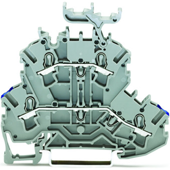 WAGO-2002-2232 Steckverbinder, Klemmenblöcke Top Job double-deck Terminal Block, through-through N-L , with marker carrier, rail mount, 2-Conductor, 5.2 mm wide, gray