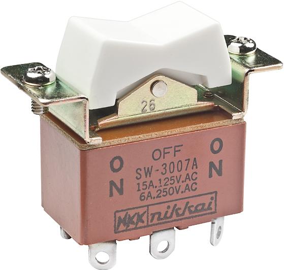 NKK Switches-SW3007A Bascule de commutateur Switch Rocker ON OFF ON DPDT Solder Lug Rocker 15A 250VAC 30VDC 30000Cycles