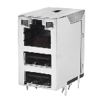 Bel Fuse-P01-3CG3-01 Steckverbinder, Schnittstelle Conn RJ-45/Dual USB F/F 8/(4/4) POS 1.27mm/2mm/2.5mm Solder RA Thru-Hole 22 Terminal 1/2 Port