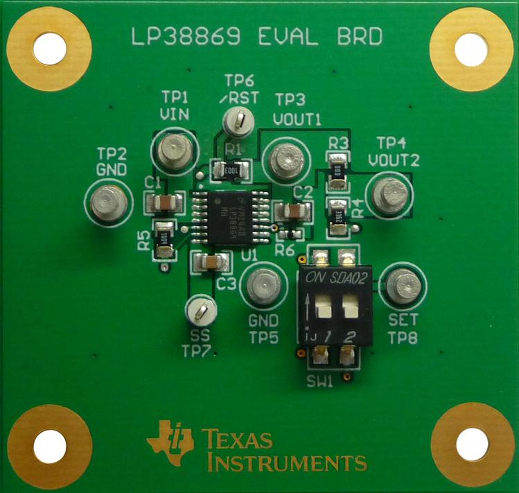 Texas Instruments-LP38869EVAL/NOPB Placas y kits de desarrollo de administración de potencia LP38869 Linear Regulator 2.5V/3.3V Output Evaluation Board