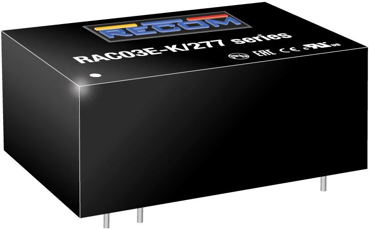 RECOM Power-RAC03E-12SK/277 AC-DC-Spannungsversorgung AC/DC Power Supply Single-OUT 12V 0.25A 3W 5-Pin DIP Module Tube