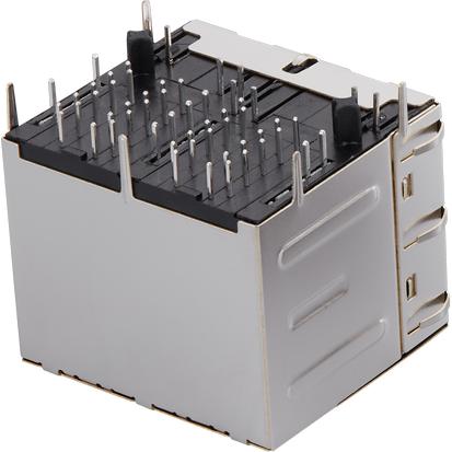 taoglas-TMJG27037A4NL Steckverbinder, Telefon und Telekommunikation Conn RJ-45 F 32 POS 1.27mm Solder RA Thru-Hole 56 Terminal 4 Port Tray