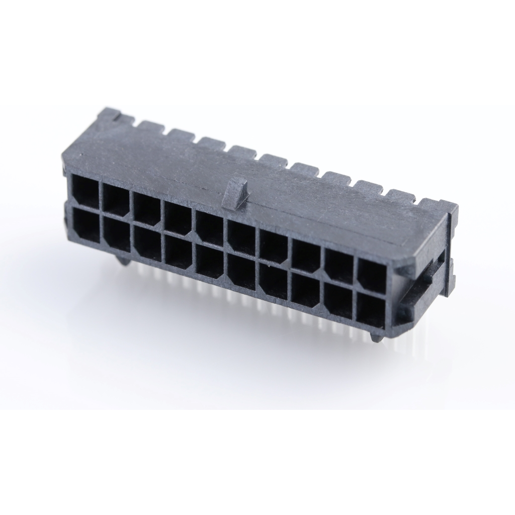 Molex-43045-2000 Steckverbinderleisten und Leiterplattenbuchsen Conn Wire to Board HDR 20Power POS 3mm Solder RA Side Entry Thru-Hole Micro-Fit 3.0 Tray