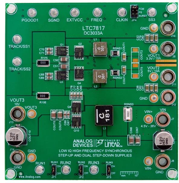 Analog Devices-DC3033A Energiemanagement, Entwicklungsplatinen und -kits LTC7817 DC to DC Controller 3.2V to 3.4V/4.9V to 5.1V Output Demonstration Board
