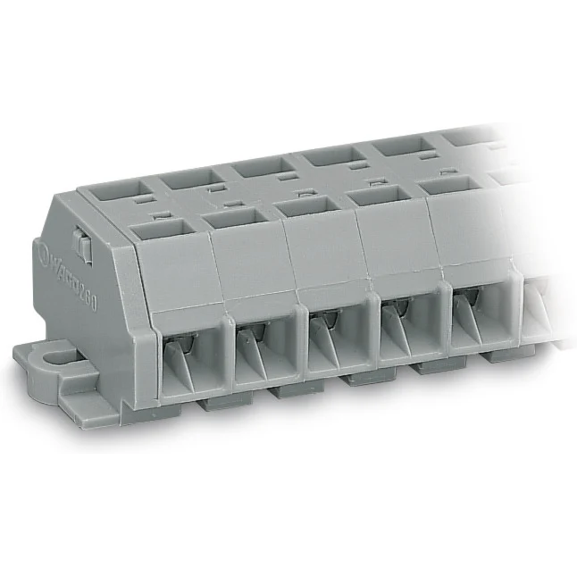 WAGO-260-262 Steckverbinder, Klemmenblöcke 4-Conductor terminal strip, with snap-in mounting feet, for plate thickness 0.6 - 1.2 mm, Fixing hole 3.5 mm Dia, also fits 210-154 aluminum rail or with 209-123 mounting carrier for DIN 35 rail, 12-pole
