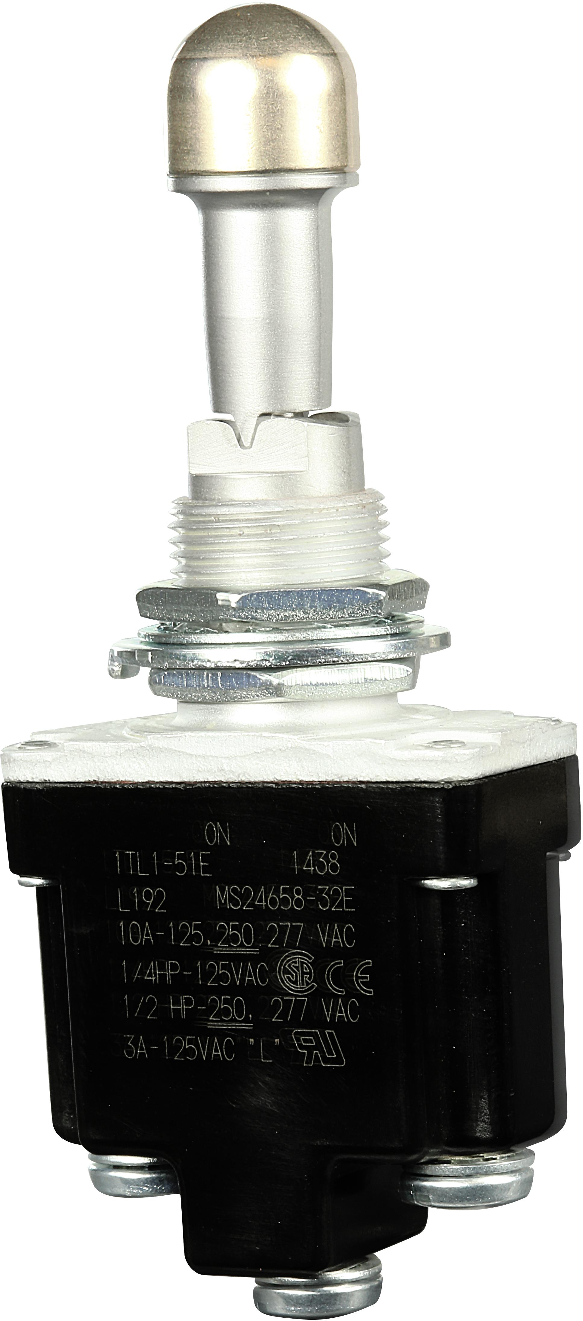 Honeywell-1TL1-51E Switch Toggle Switch Toggle ON (ON) SPDT Locking Lever Screw 15A 277VAC 250VDC 372.85VA Panel Mount with Threads