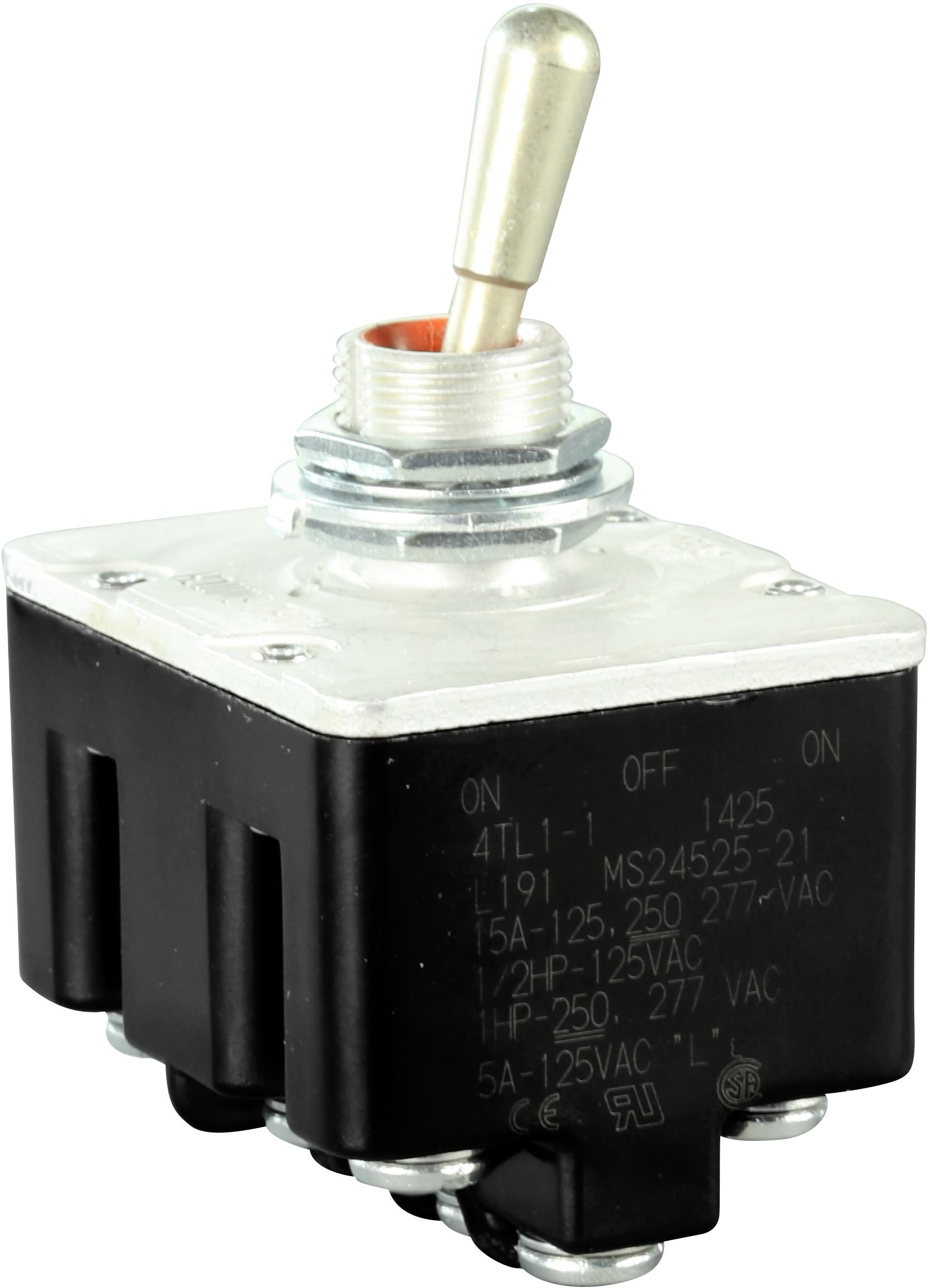 Honeywell-4TL1-1 Switch Toggle Switch Toggle ON OFF ON 4PDT Round Lever Screw 20A 277VAC 250VDC 745.7VA Panel Mount with Threads