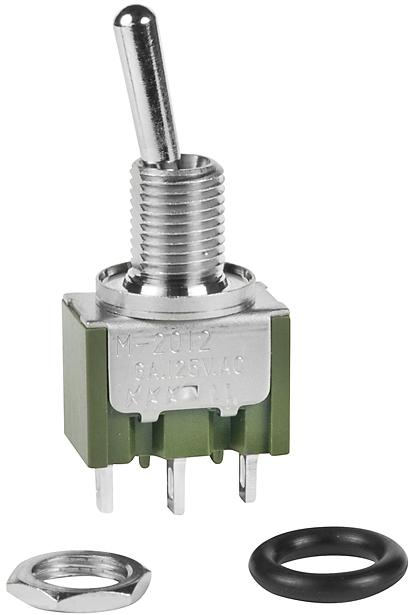 NKK Switches-M2012SD3W01 Switch Toggle Switch Toggle ON None ON SPDT Small Bat Lever Solder Lug 6A 250VAC 30VDC Panel Mount with Threads