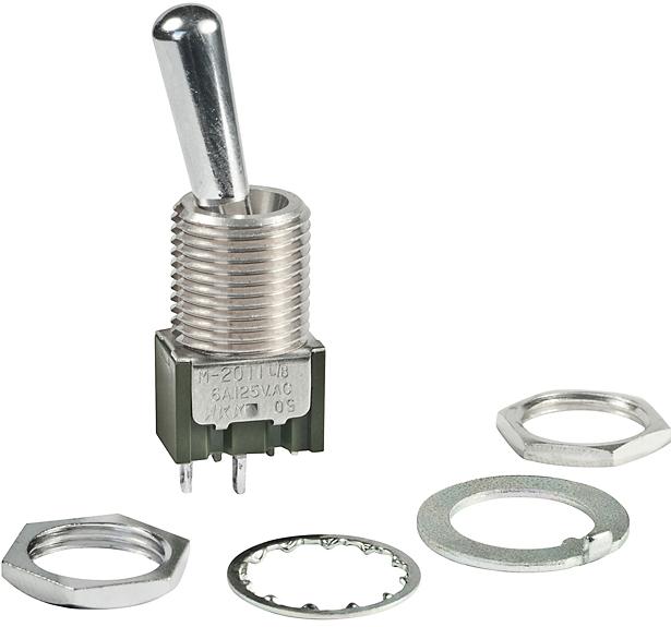 NKK Switches-M2011B2B1W01 Interruptor de palanca Switch Toggle ON None OFF SPST Large Bat Lever Solder Lug 6A 250VAC 30VDC Panel Mount with Threads