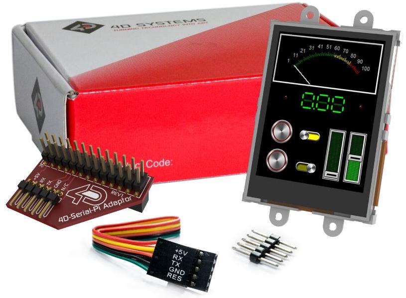 4D Systems-ULCD-24PTU-PI TFT-Module 2.4" LCD Pack for Raspberry Pi w/Adaptor Shield + Cable