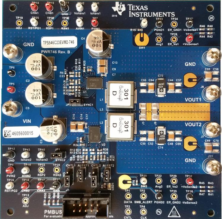 Texas Instruments-TPS546C23EVM2-746 Energiemanagement, Entwicklungsplatinen und -kits TPS546C23 DC to DC Converter and Switching Regulator Chip 1.2V Output Evaluation Board