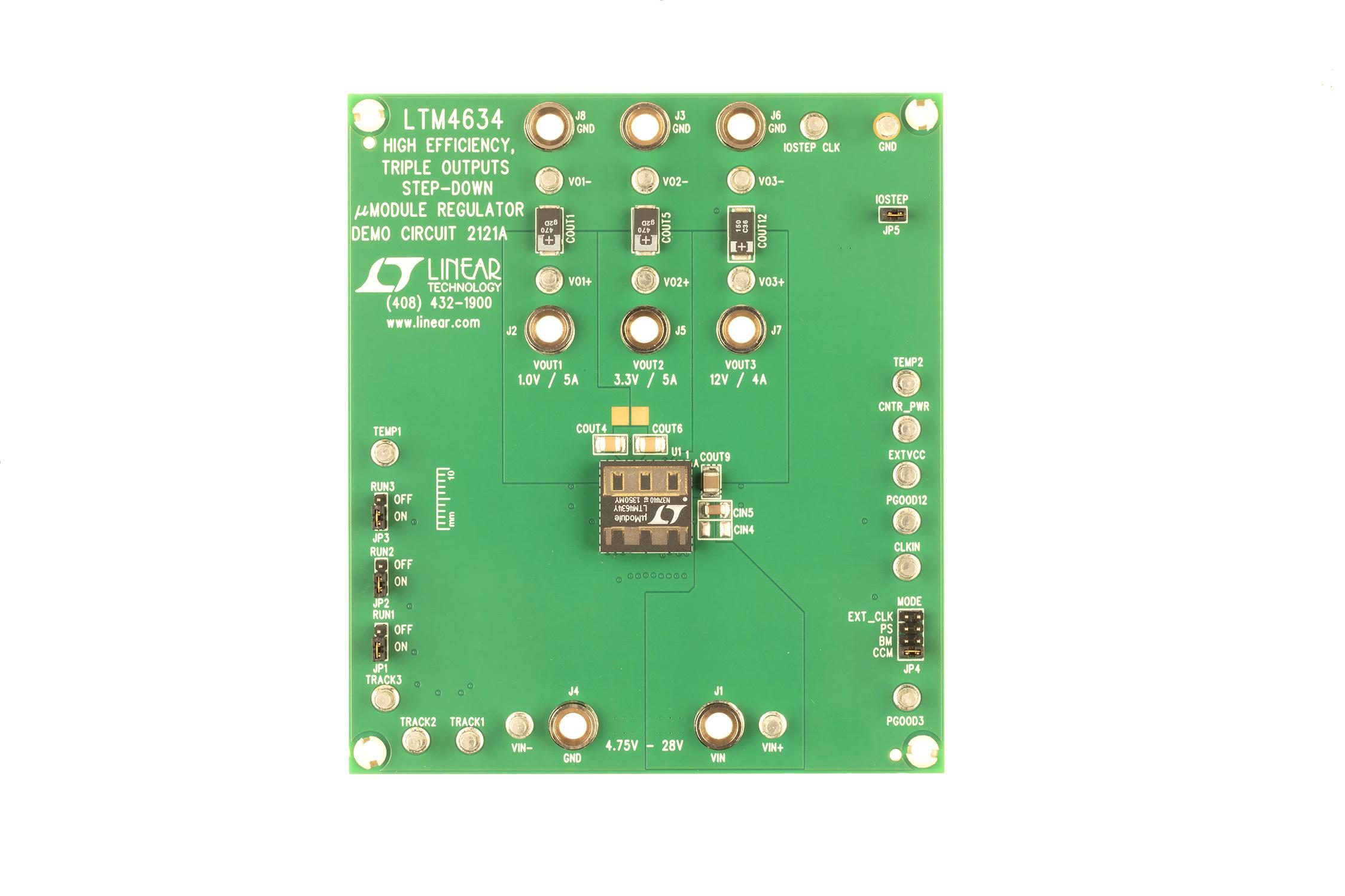 Analog Devices-DC2121A Energiemanagement, Entwicklungsplatinen und -kits LTM4634 Demo Board, Triple, 4.75V ≤ VIN ≤ 28V, VOUT1/VOUT2 = 0.8V to 5.5V @ 5A, VOUT3 = Up to 13.5V @ 4A