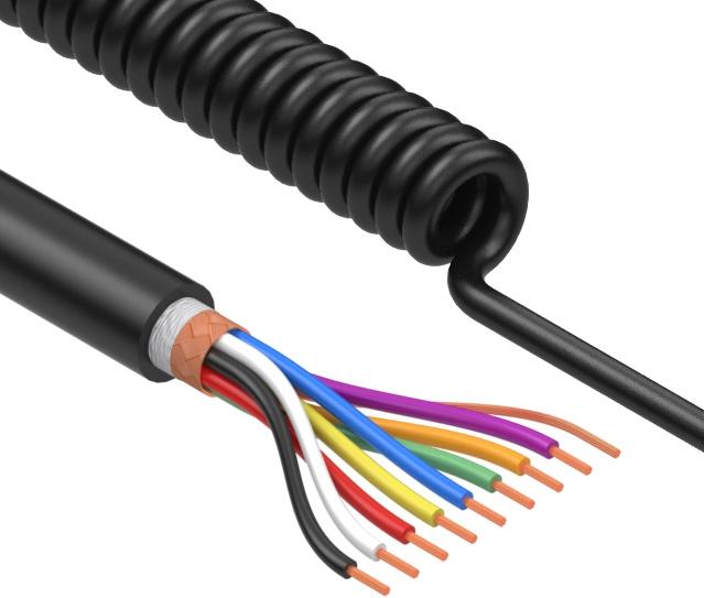 Tensility International-31-00123 Kabel, Mehrleiter Coiled Cable Braid Thermoplastic Elastomer 8Conductors 28AWG 5mm 300V Black Thermoplastic Polyurethane 1.115m