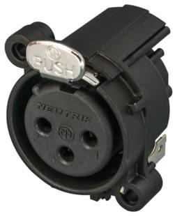 Neutrik Group-NC3FAH2-S Steckverbinder für Audio und Video 3 pole female XLR receptacle, grounding: separate ground contact to mating connector shell and front panel, horizontal PCB mount