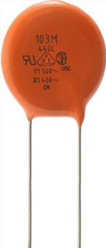 Vishay-440LD15-R Capacitor Ceramic Single Layer Cap Ceramic Suppression X1/Y1 0.0015uF 760VAC/500VAC Y5U 20%( 9.3 X 5.6mm) Radial Disc 9.5mm 125°C Bulk